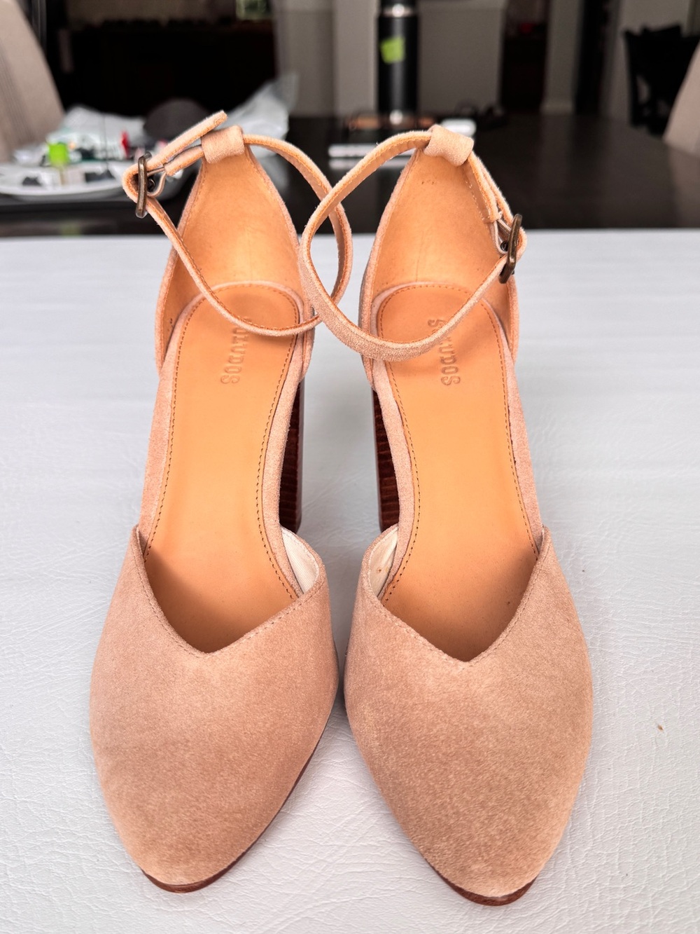 Soludos Blush Suede Ankle-Strap Heels